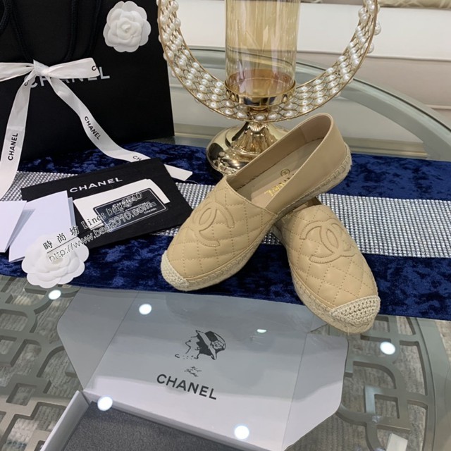 chanel2022最新頂級綿羊皮單鞋 香奈兒杏皮電繡拼色漁夫鞋 dx3520